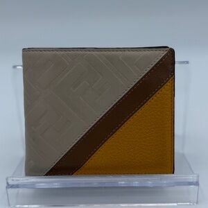 FENDI Vitello Grace FF Embossed Striped Bi-fold Leather Wallet